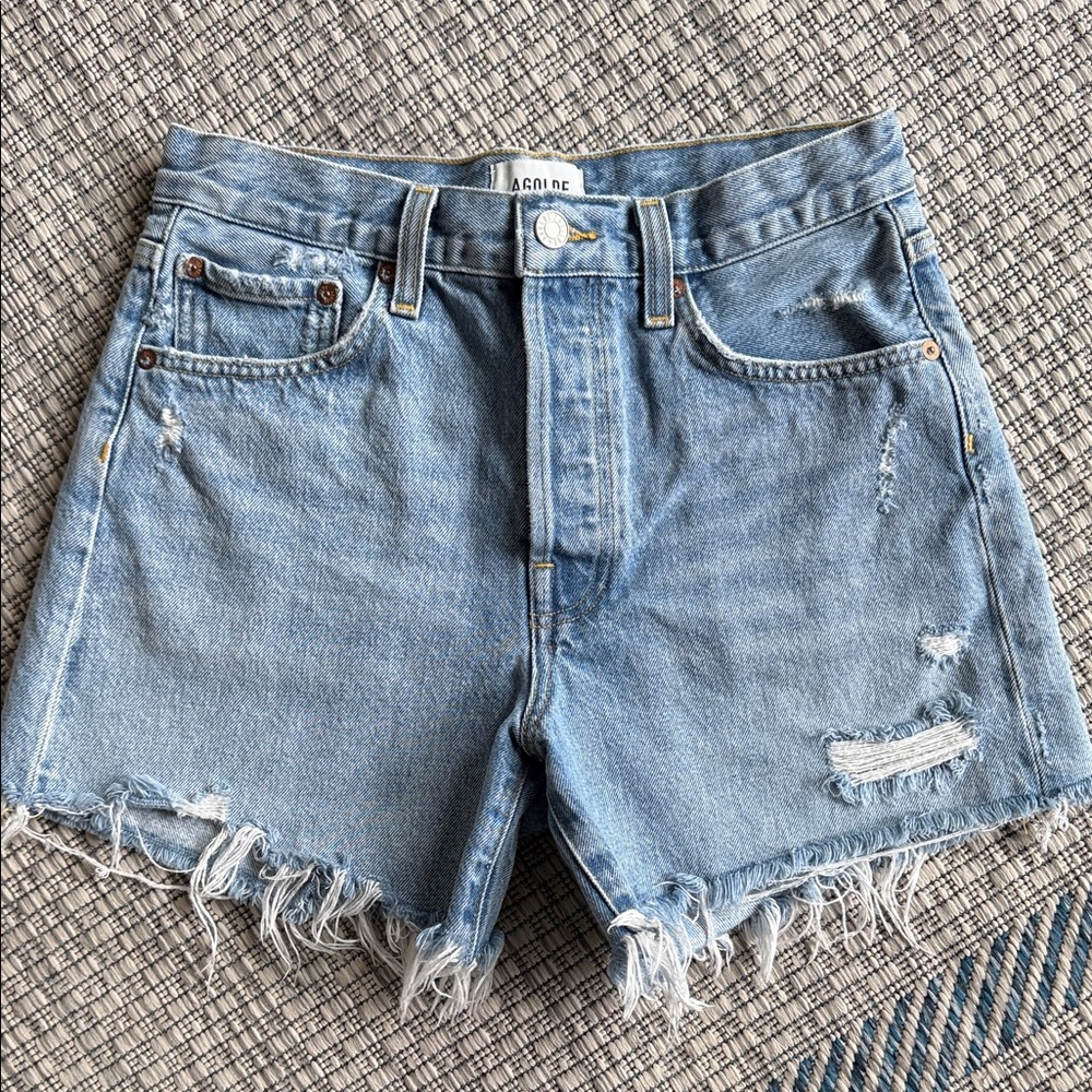 Agolde Light Blue Distressed Jean Shorts